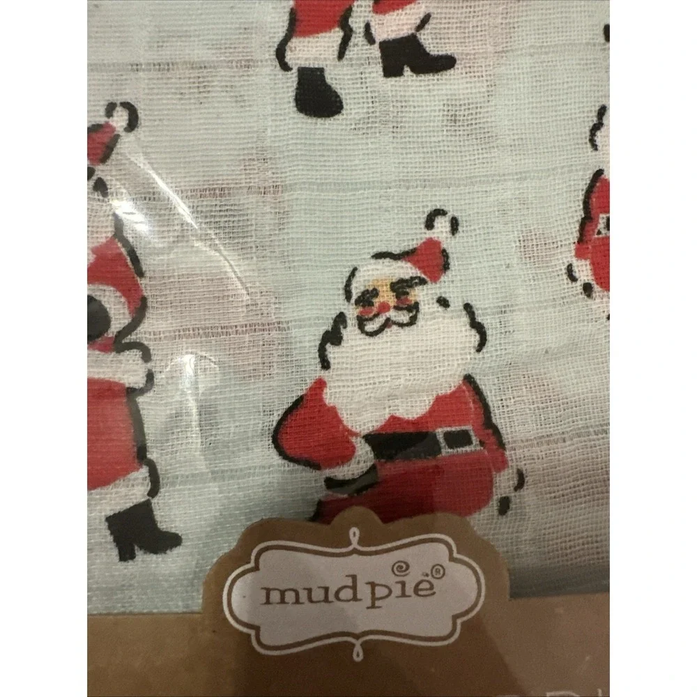 Mud Pie Christmas Vintage Santa Print‎ Muslim Swaddle Blanket NEW NWT 47x47
